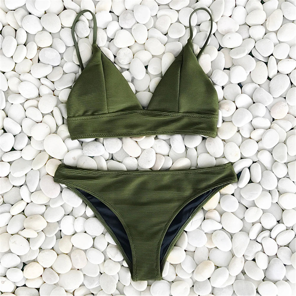 Solid Low Waist Bikini Set