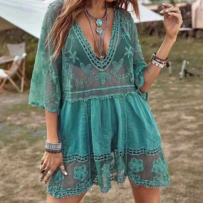 Deep V Neck Boho Beach Dress