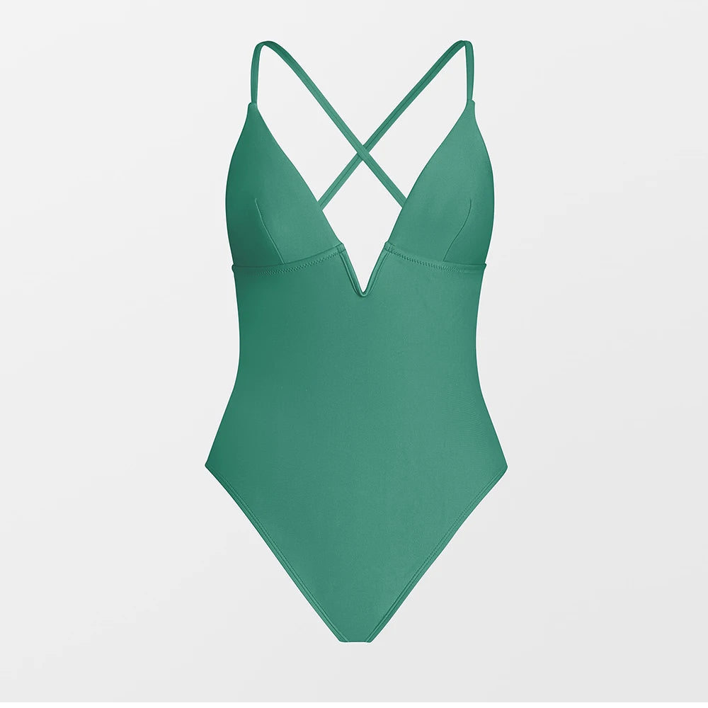 V-Wire Plunge Neck One-Piece Swimsuit