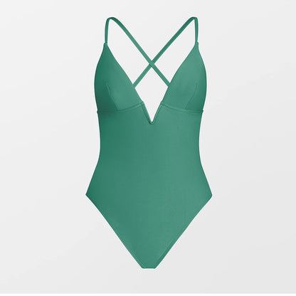 V-Wire Plunge Neck One-Piece Swimsuit