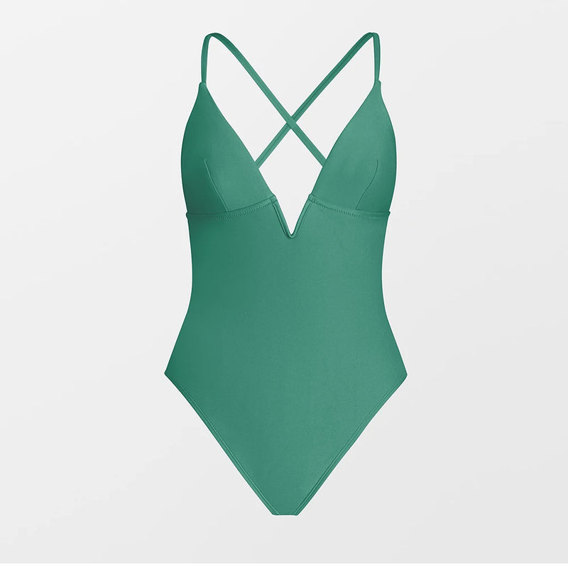 V-Wire Plunge Neck One-Piece Swimsuit