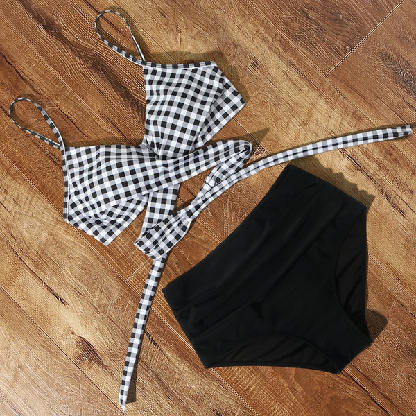 High Waist Plaid Sexy Bikini Set