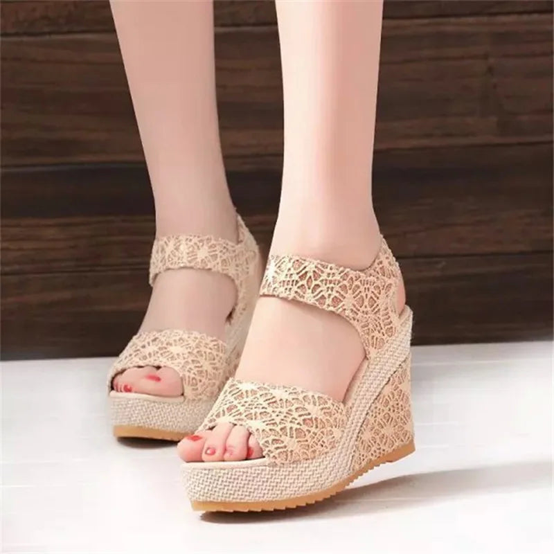 Floral High Heels Wedge Sandals