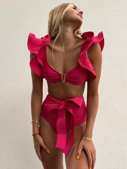 Push-Up Padded Bra Ruffles Bandage Bikini Set